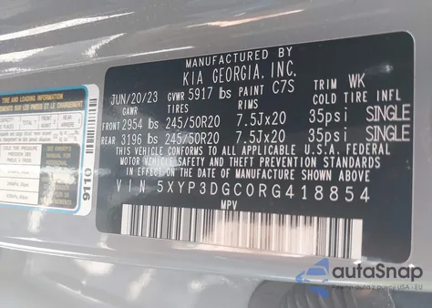 2024 Kia Telluride Ex X-Line из США, поврежденный, VIN 5XYP3DGC0RG418854